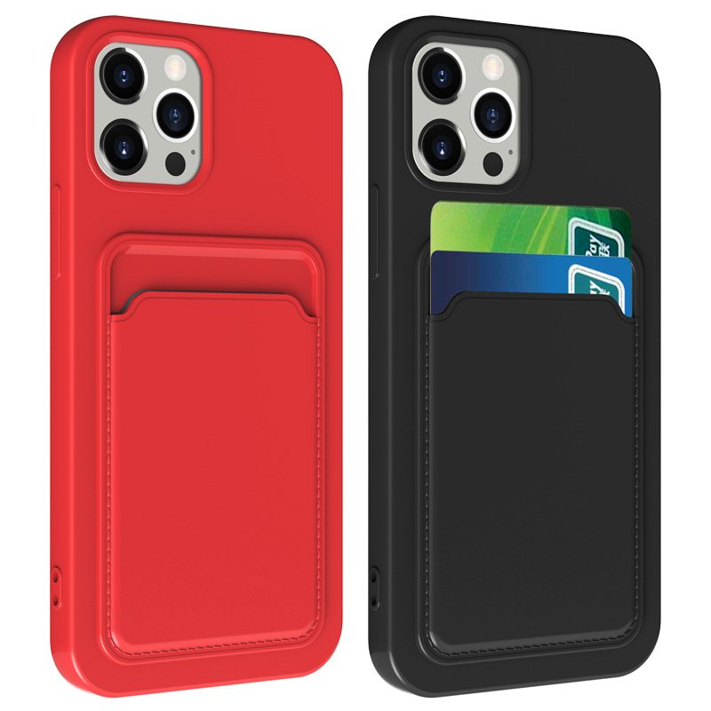Silicone Case with Card Holder for iPhone 15 14 13 Credit Card Slot for iPhone 16 Silicone Mobile Phone Back Cover Card Holder