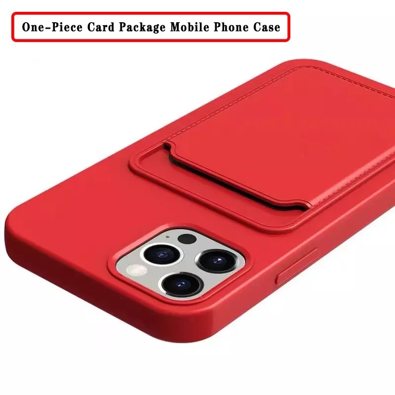 Silicone Case with Card Holder for iPhone 15 14 13 Credit Card Slot for iPhone 16 Silicone Mobile Phone Back Cover Card Holder