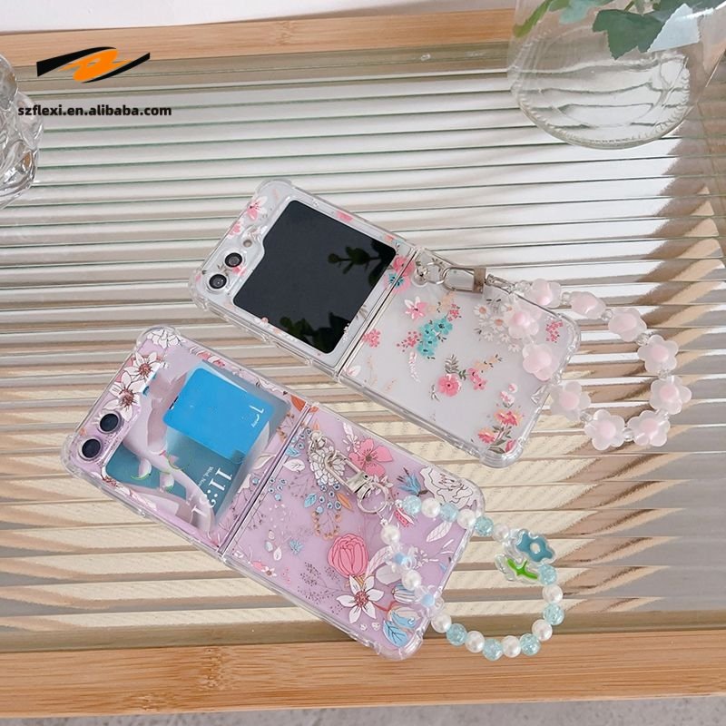 Luxury Clear Printing Flower Pattern Soft TPU Transparent Phone Case For Samsung Galaxy Z Flip 6 5 4 3