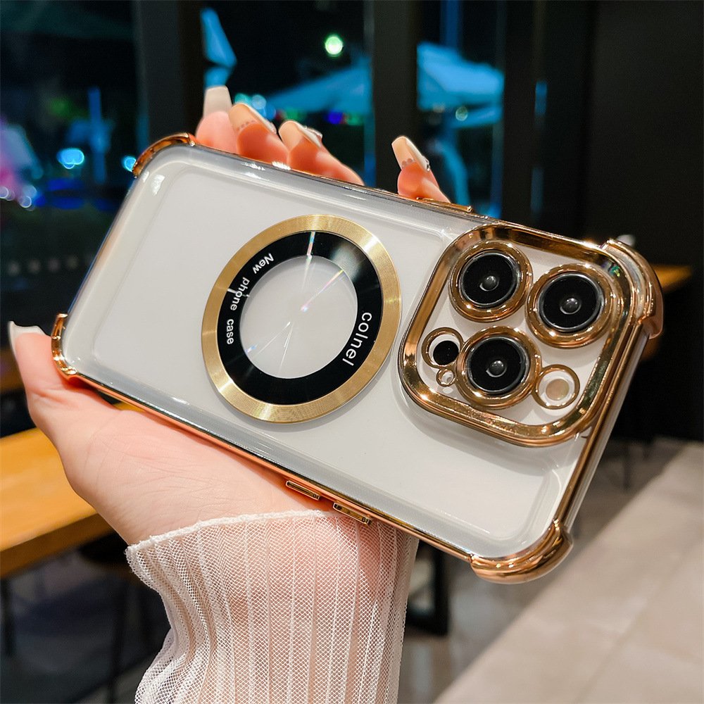 Luxury New Four Corner Shock proof Protect Plating Magnetic Phone Case For iPhone 16 15 14 13 11 Pro max Wireless Charging Cover