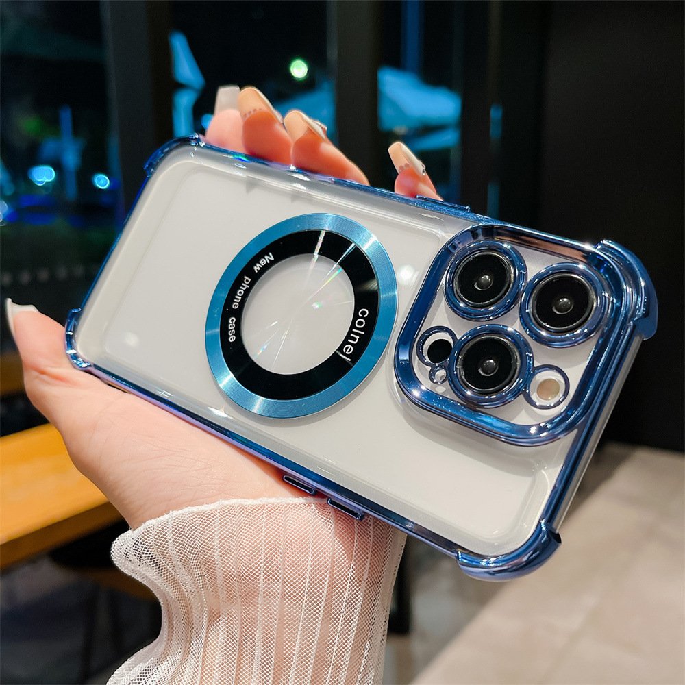 Luxury New Four Corner Shock proof Protect Plating Magnetic Phone Case For iPhone 16 15 14 13 11 Pro max Wireless Charging Cover