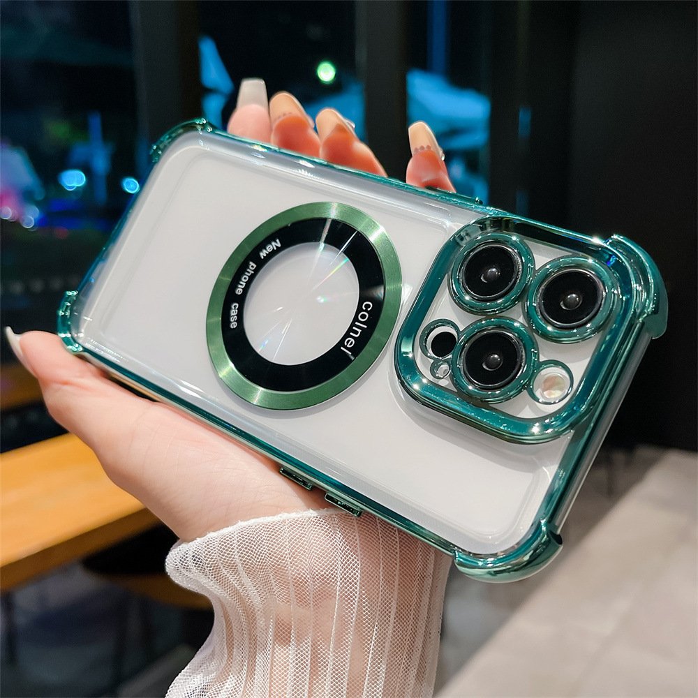 Luxury New Four Corner Shock proof Protect Plating Magnetic Phone Case For iPhone 16 15 14 13 11 Pro max Wireless Charging Cover