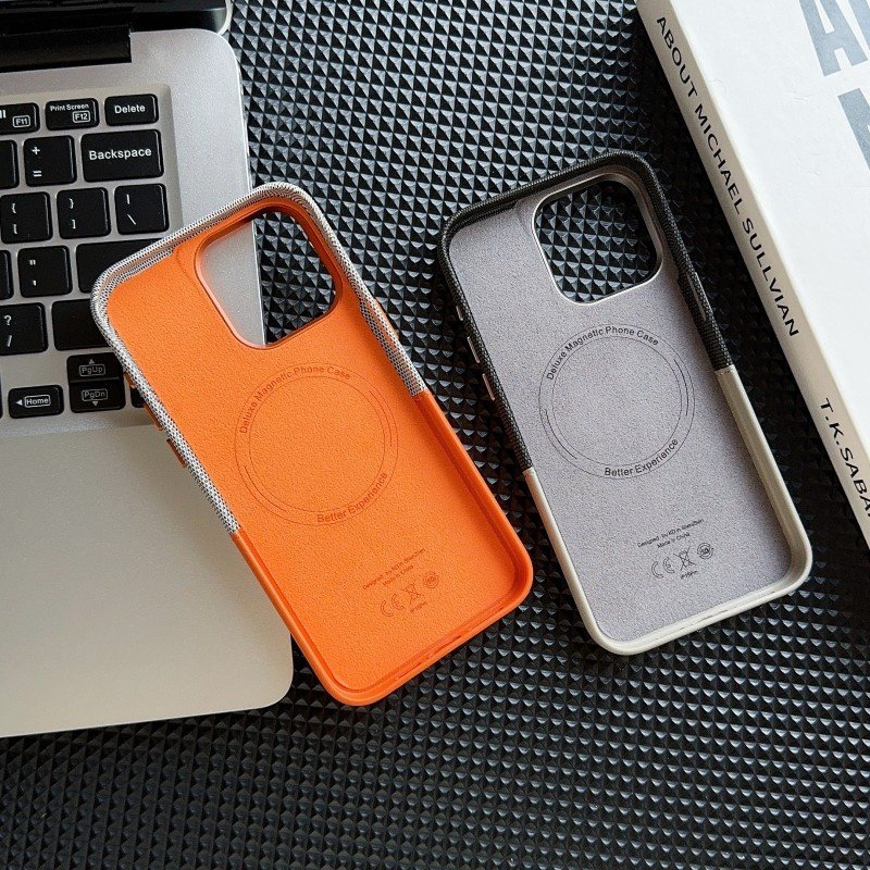 New Technology Alloy Camera Frame N52 Strong Magnetic Leather Linen Cloth Stitching Phone Case For iPhone 16 13 14 15 12 ProMax