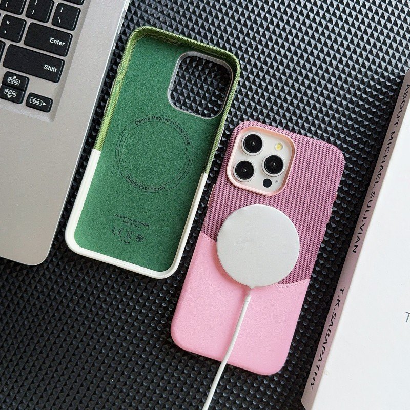 New Technology Alloy Camera Frame N52 Strong Magnetic Leather Linen Cloth Stitching Phone Case For iPhone 16 13 14 15 12 ProMax