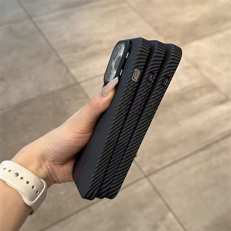 Magnetic Carbon Fiber Pattern Lens Protection mobile phone Case For iPhone 16 15 14 plus 13 12 Pro max with holder