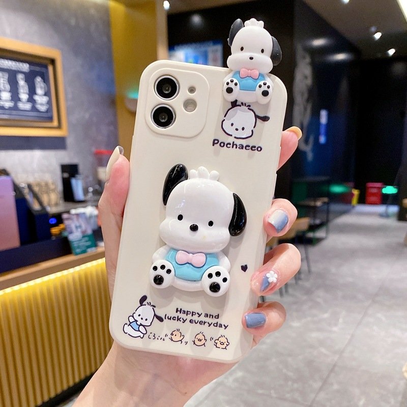 Cute Master dog 3D Pochaeeo Silicone Mobile Phone Case For iPhone 16 15 14 13 12 Pro max Crossbody cartoon Shockproof Back cover