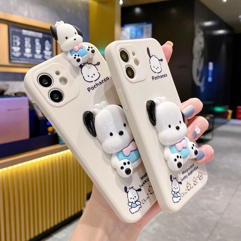 Cute Master dog 3D Pochaeeo Silicone Mobile Phone Case For iPhone 16 15 14 13 12 Pro max Crossbody cartoon Shockproof Back cover