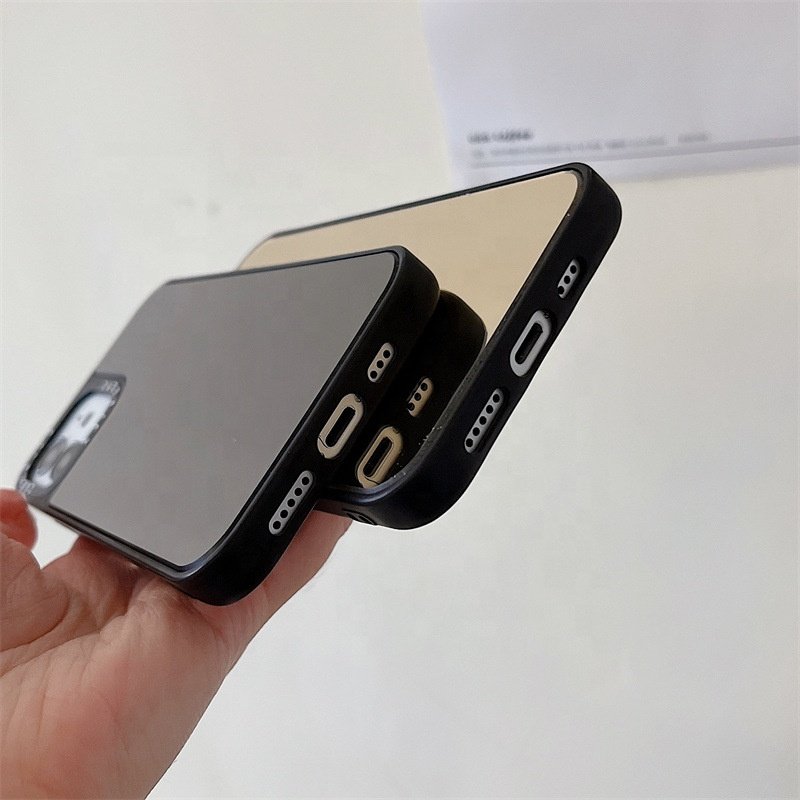 Jmax Hot Selling Acrylic Mirror Black Frame Shockproof Soft TPU Phone Case For iPhone 7 8 11 12 13 14 15 16 X XR XS Pro Max