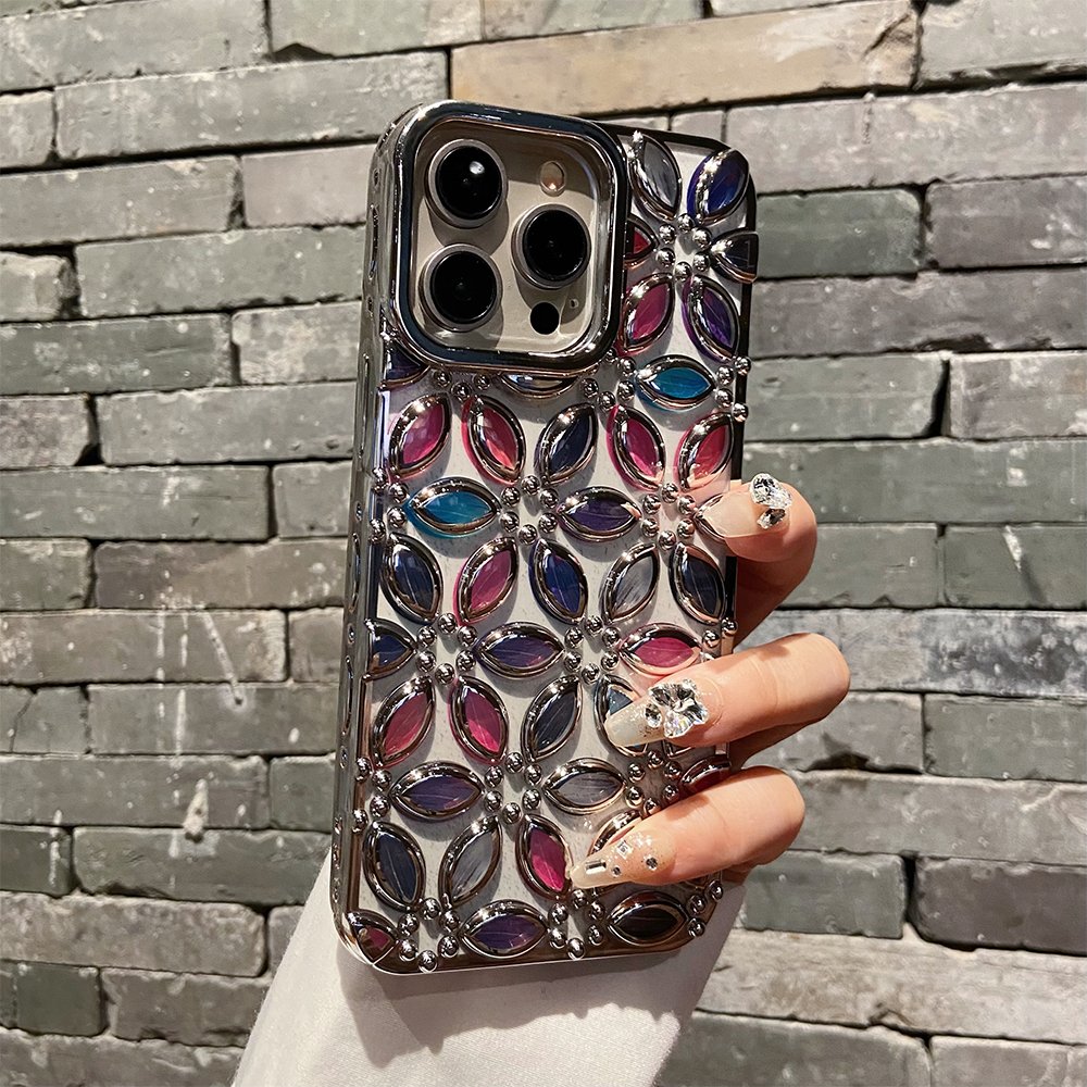 Fashion Luxury Color Plating 3D Flower Design TPU Mobile Phone Case for iPhone 15 Pro Max 12 13 14 Cellphone Cover Accessories