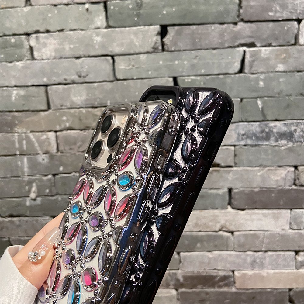 Fashion Luxury Color Plating 3D Flower Design TPU Mobile Phone Case for iPhone 15 Pro Max 12 13 14 Cellphone Cover Accessories