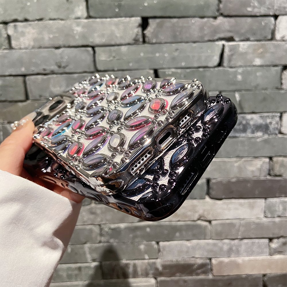Fashion Luxury Color Plating 3D Flower Design TPU Mobile Phone Case for iPhone 15 Pro Max 12 13 14 Cellphone Cover Accessories