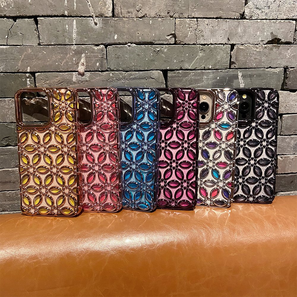 Fashion Luxury Color Plating 3D Flower Design TPU Mobile Phone Case for iPhone 15 Pro Max 12 13 14 Cellphone Cover Accessories