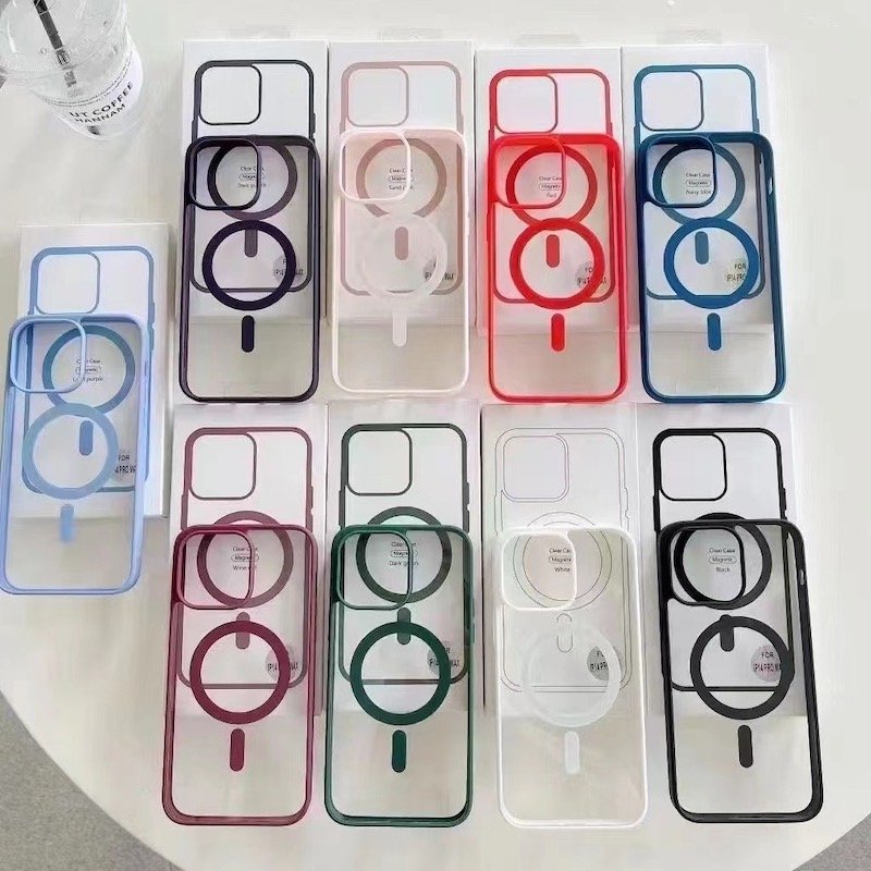 Colourful Transparent Luxury TPU Acrylic Mobile Phone Case Magnetic Charging Feature ack Cover iPhone 16 16Pro 15 Protection