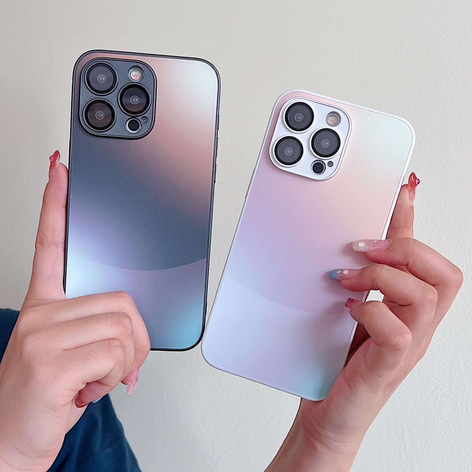 Fashion Colorful Gradient Glass Frosted Phone Case with Camera Lens Film Case For iPhone 15 14 13 Pro Max 15 Plus