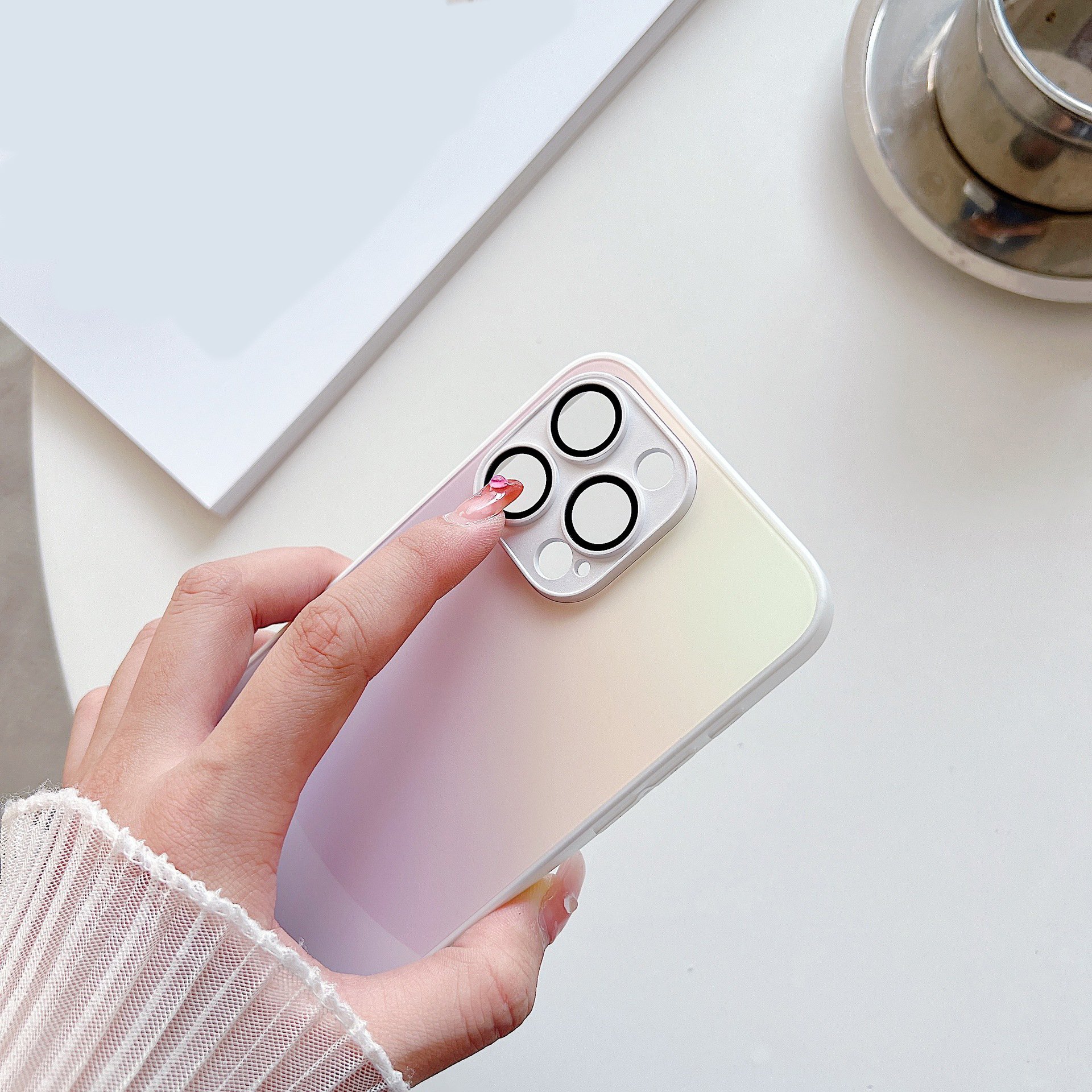 Fashion Colorful Gradient Glass Frosted Phone Case with Camera Lens Film Case For iPhone 15 14 13 Pro Max 15 Plus