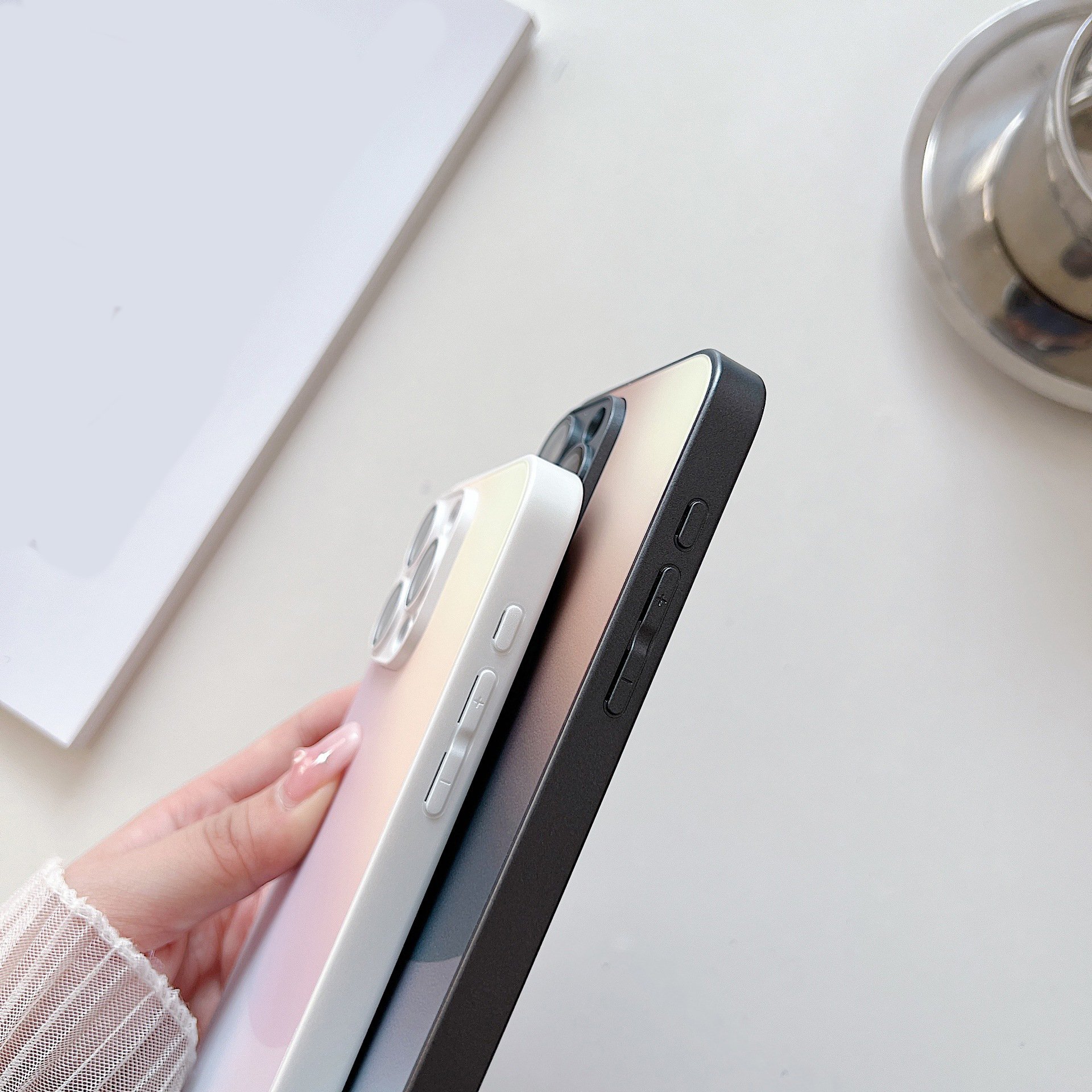 Fashion Colorful Gradient Glass Frosted Phone Case with Camera Lens Film Case For iPhone 15 14 13 Pro Max 15 Plus