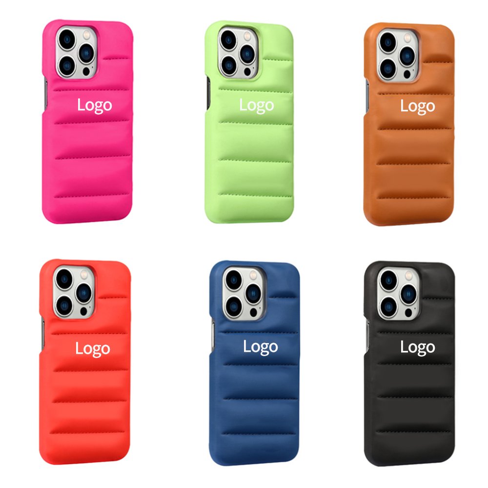 TENCHEN Hot sale soft touch 3D down jacket mobile phone case custom logo puffer leather phone case for iphone 15 pro max