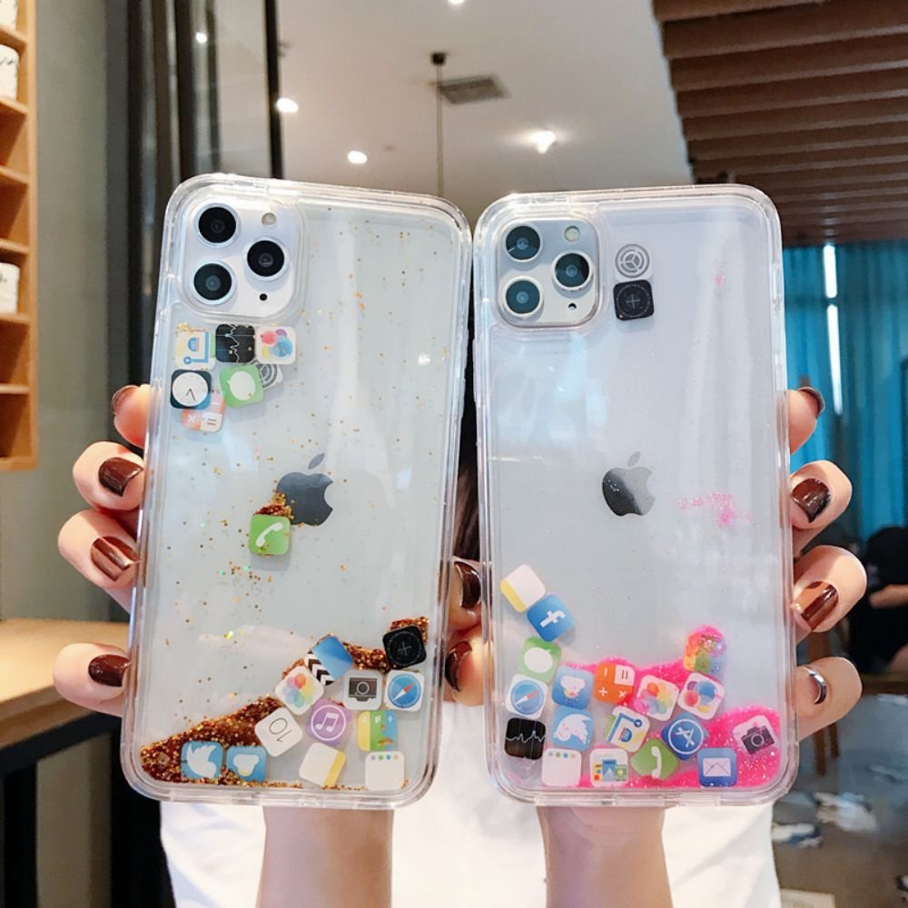 Hot Sale Dynamic Clear Liquid Phone Case For iphone 11 Hard Back Cover Quicksand App Icon Phone Case for iPhone 14