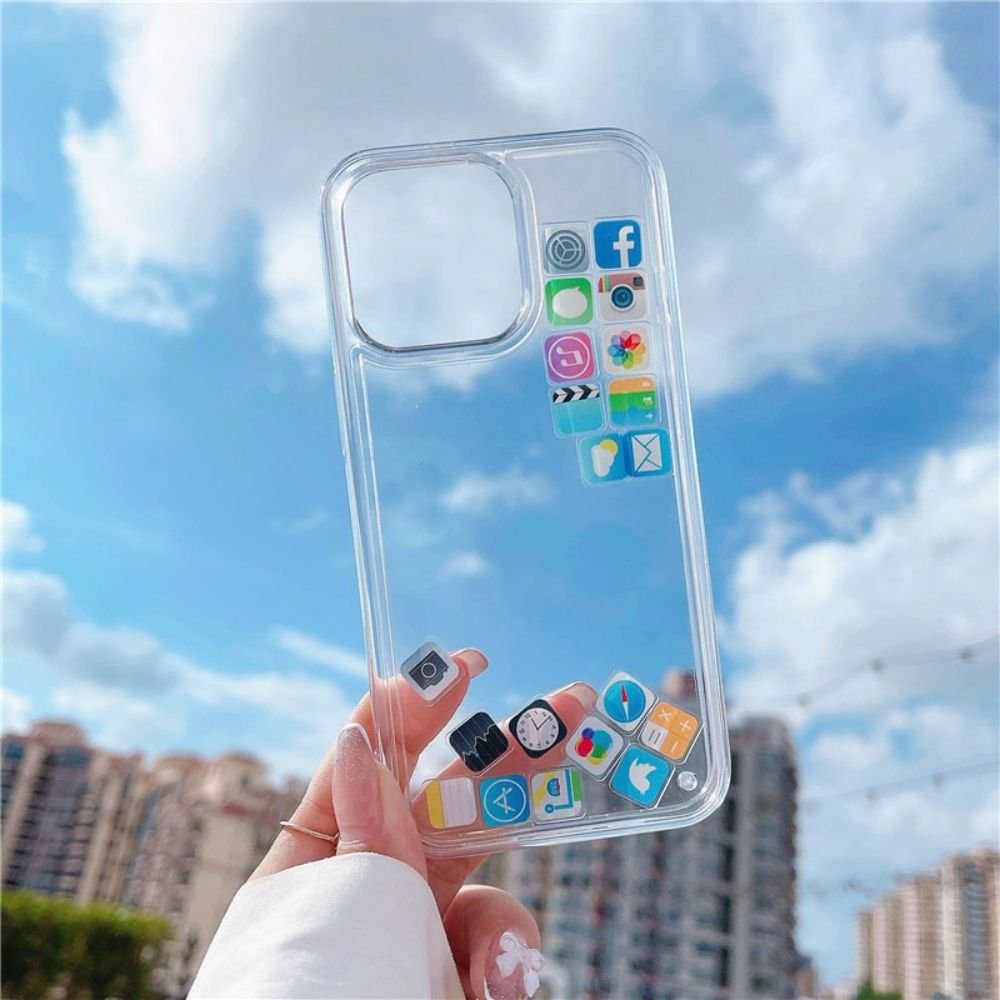 Hot Sale Dynamic Clear Liquid Phone Case For iphone 11 Hard Back Cover Quicksand App Icon Phone Case for iPhone 14