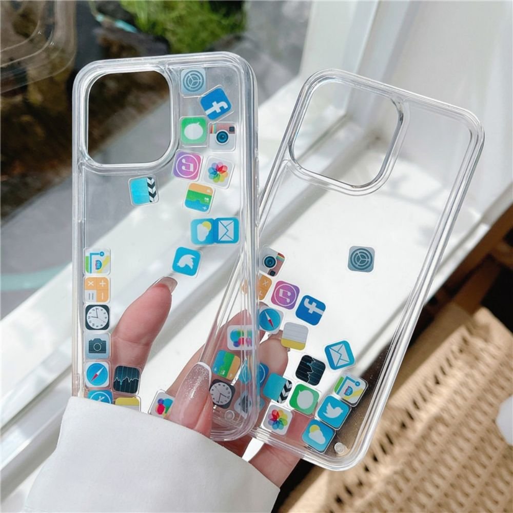 Hot Sale Dynamic Clear Liquid Phone Case For iphone 11 Hard Back Cover Quicksand App Icon Phone Case for iPhone 14
