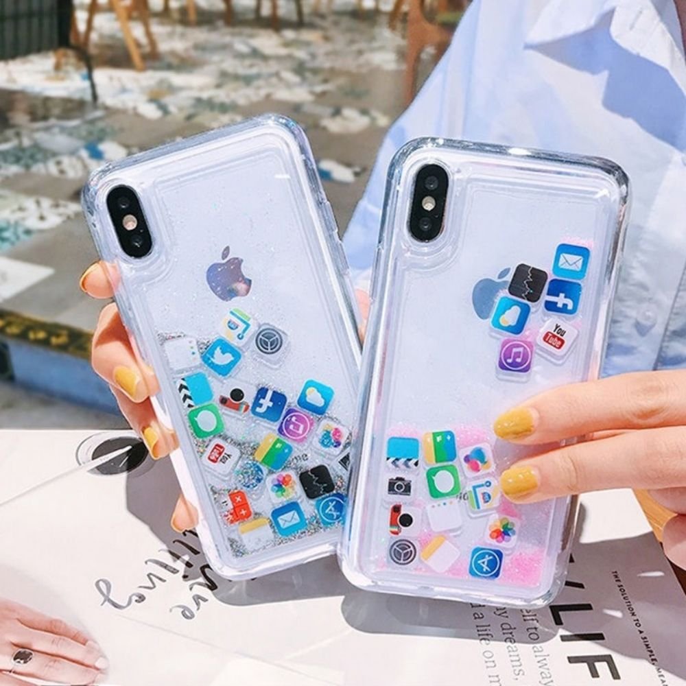 Hot Sale Dynamic Clear Liquid Phone Case For iphone 11 Hard Back Cover Quicksand App Icon Phone Case for iPhone 14