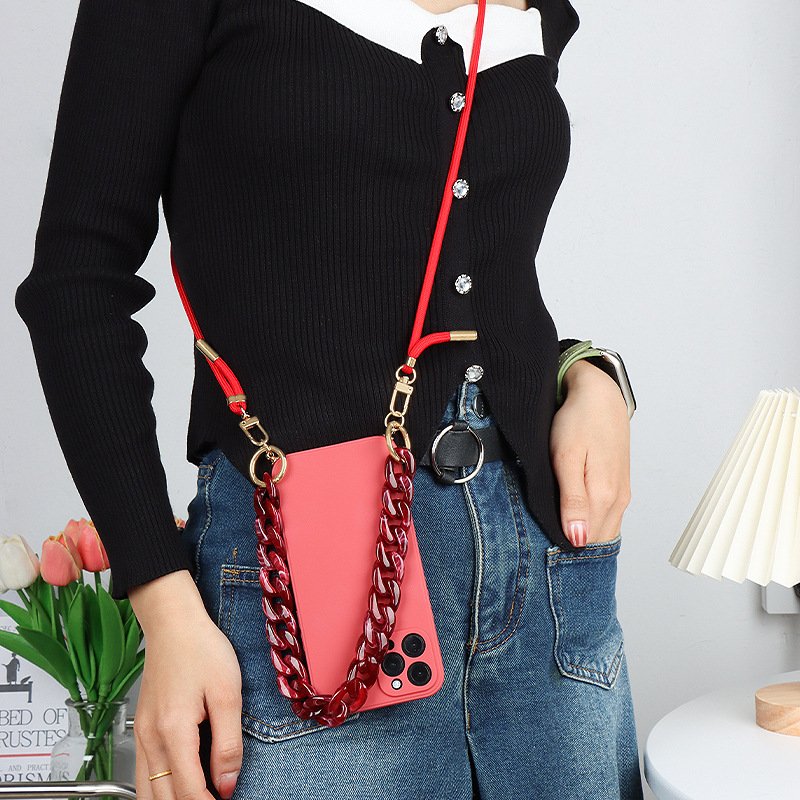 Solid color simple crossbody dual cord phone case for iPhone16promax 14promax 13promax all-inclusive lens 12promax Soft case 15
