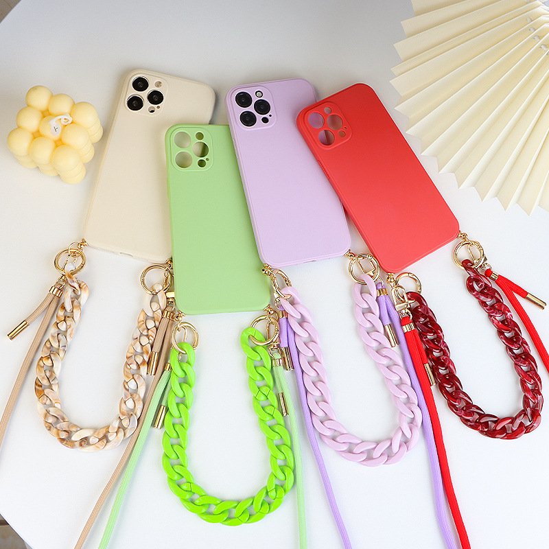 Solid color simple crossbody dual cord phone case for iPhone16promax 14promax 13promax all-inclusive lens 12promax Soft case 15