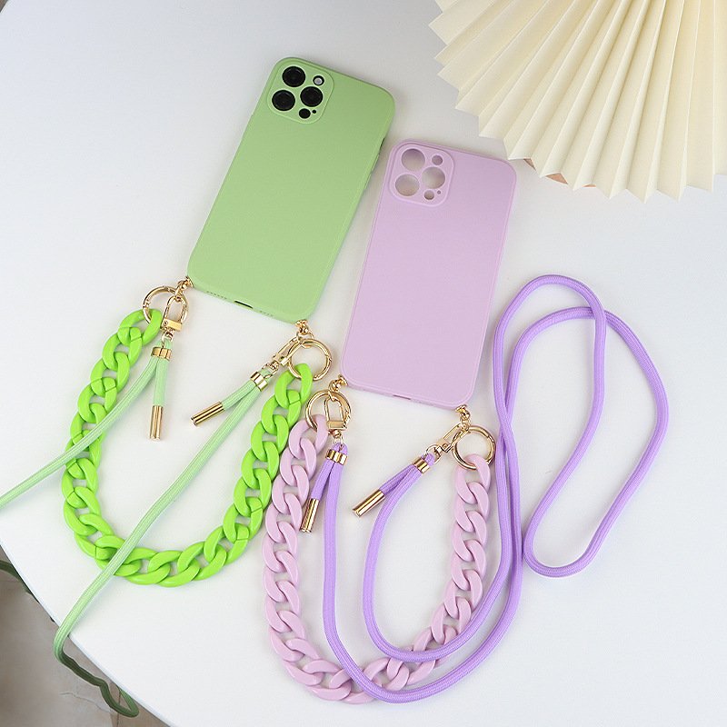 Solid color simple crossbody dual cord phone case for iPhone16promax 14promax 13promax all-inclusive lens 12promax Soft case 15
