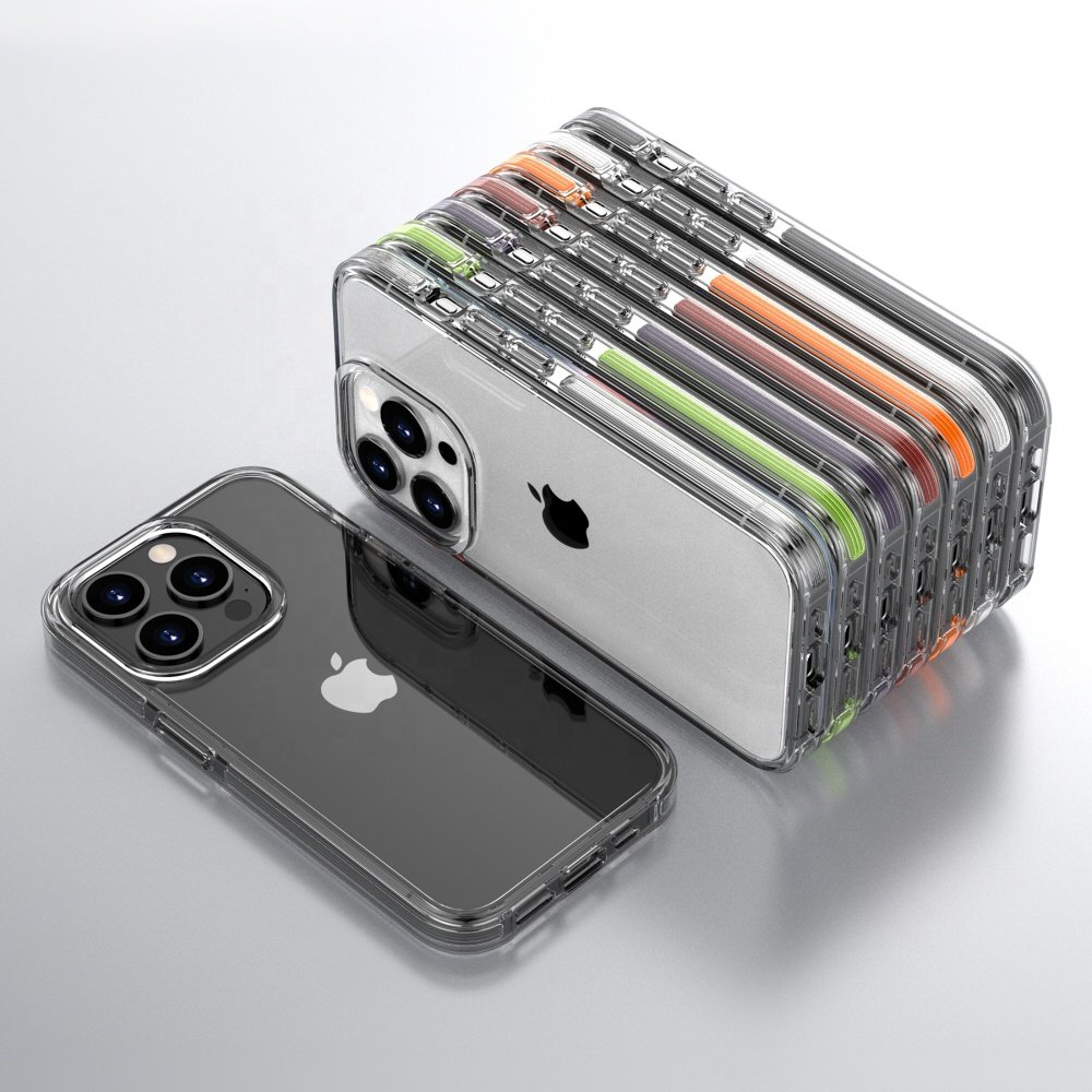 Rainbow Border Phone Case TPE TPU PC 3 In 1 High Clear Hard Case For iPhone 15 Pro Max 14 Pro 2 MM Phone Shockproof Back Cover