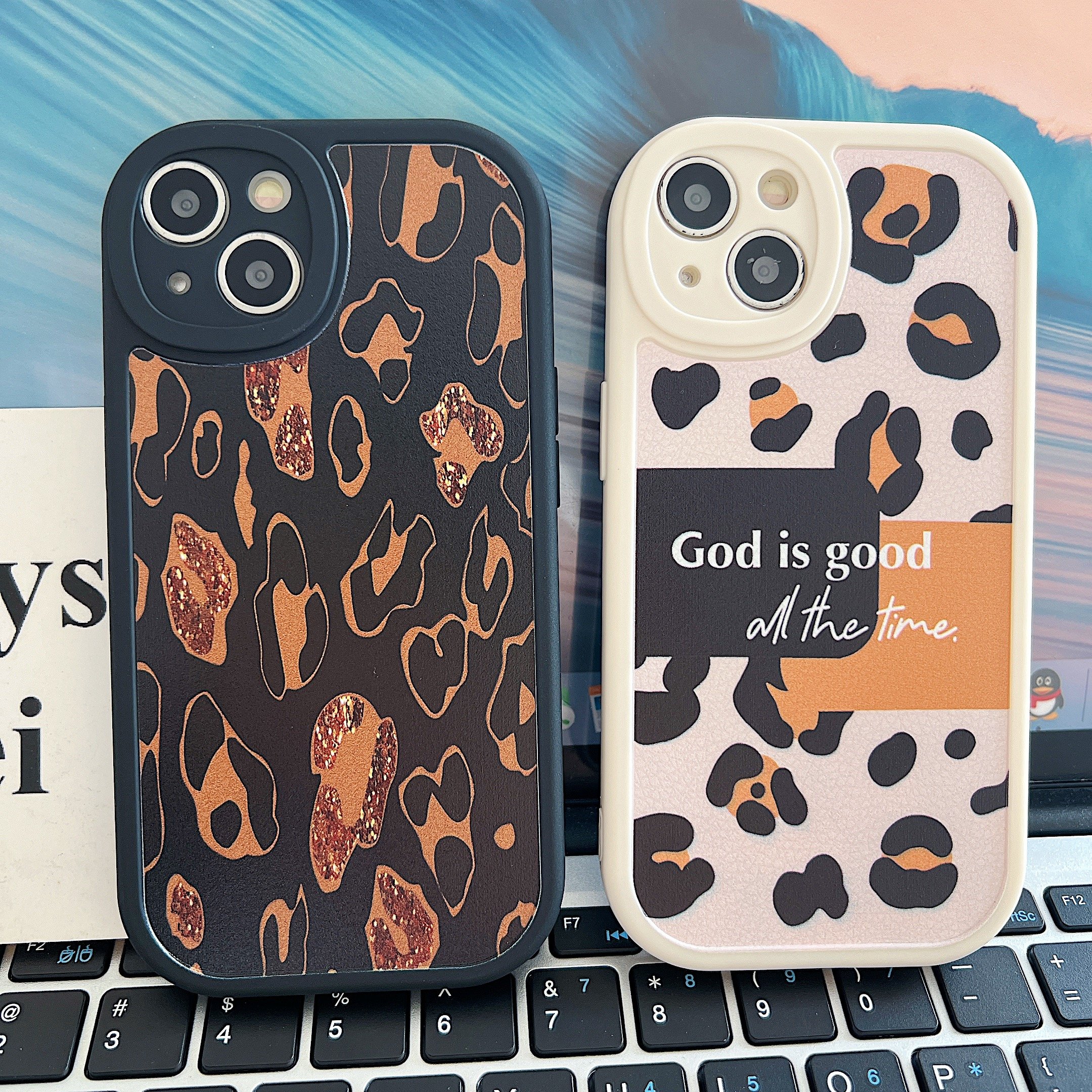 USLION Leopard Print Style Mobile Phone Case Phone Cover TPU Material Cell Phone Back Protective Case for iP 14/13/12/11 Pro Max