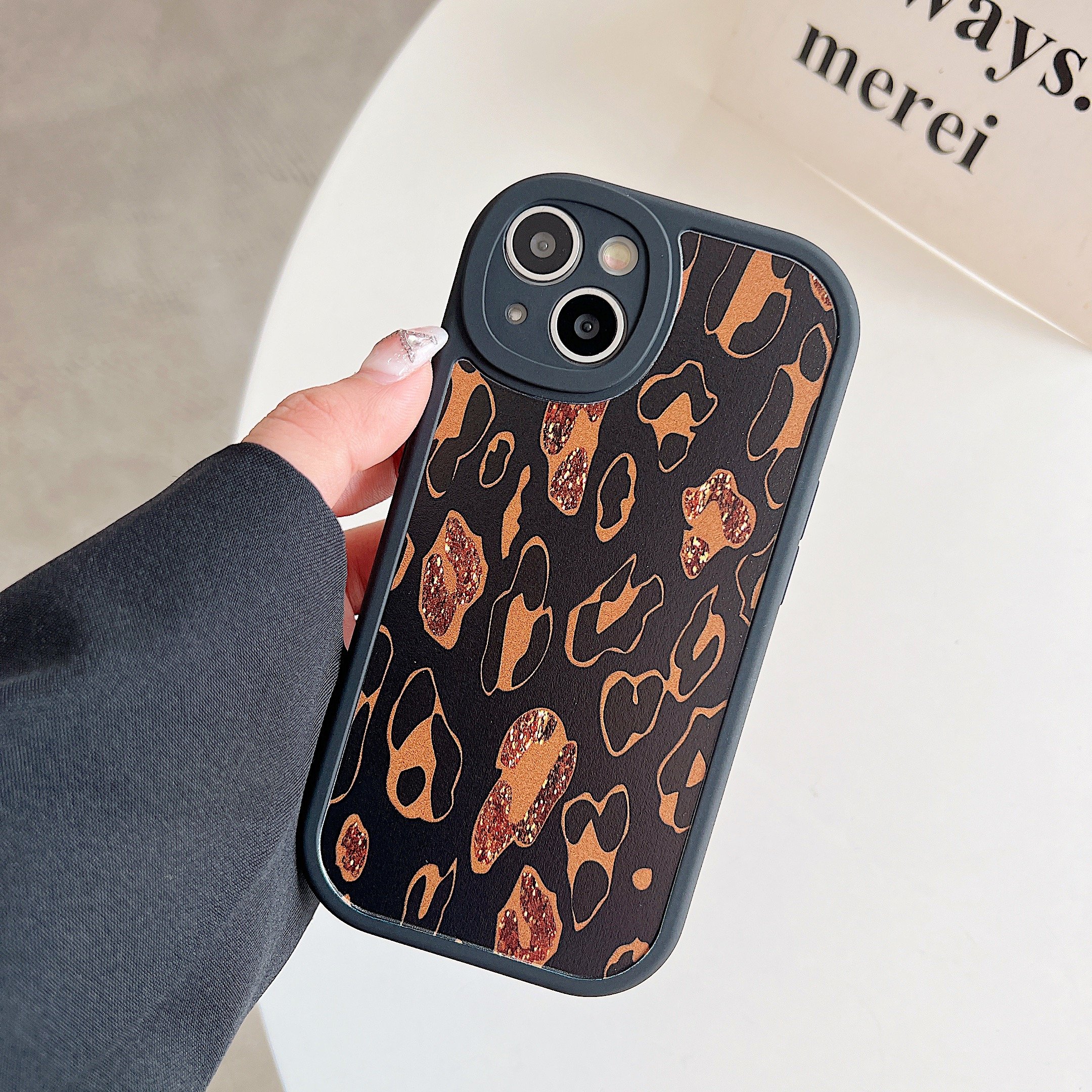 USLION Leopard Print Style Mobile Phone Case Phone Cover TPU Material Cell Phone Back Protective Case for iP 14/13/12/11 Pro Max