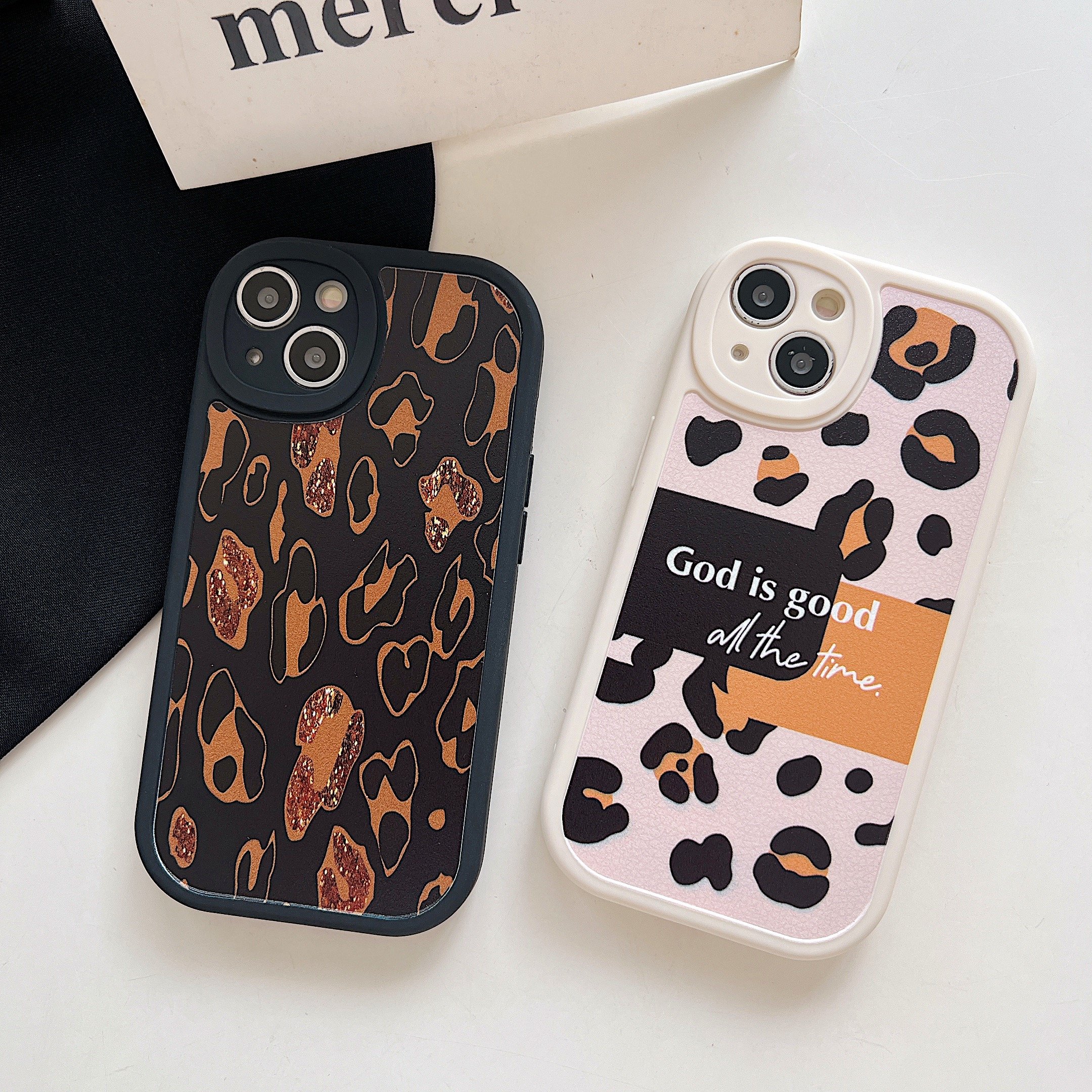 USLION Leopard Print Style Mobile Phone Case Phone Cover TPU Material Cell Phone Back Protective Case for iP 14/13/12/11 Pro Max