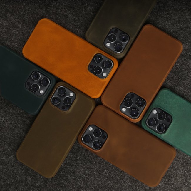 Most Popular Wholesale Real Cowhide Genuine Full Grain Leather Phone Cover Holder For iPhone 16 15 Pro Max Mobile Phone Case
