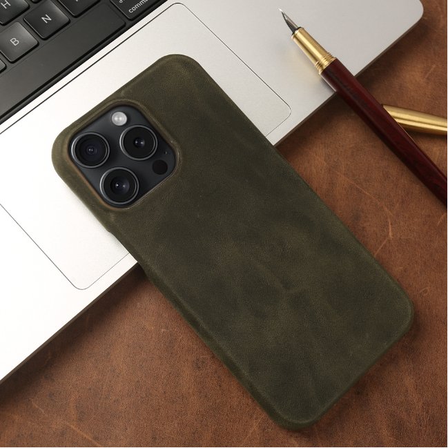 Most Popular Wholesale Real Cowhide Genuine Full Grain Leather Phone Cover Holder For iPhone 16 15 Pro Max Mobile Phone Case