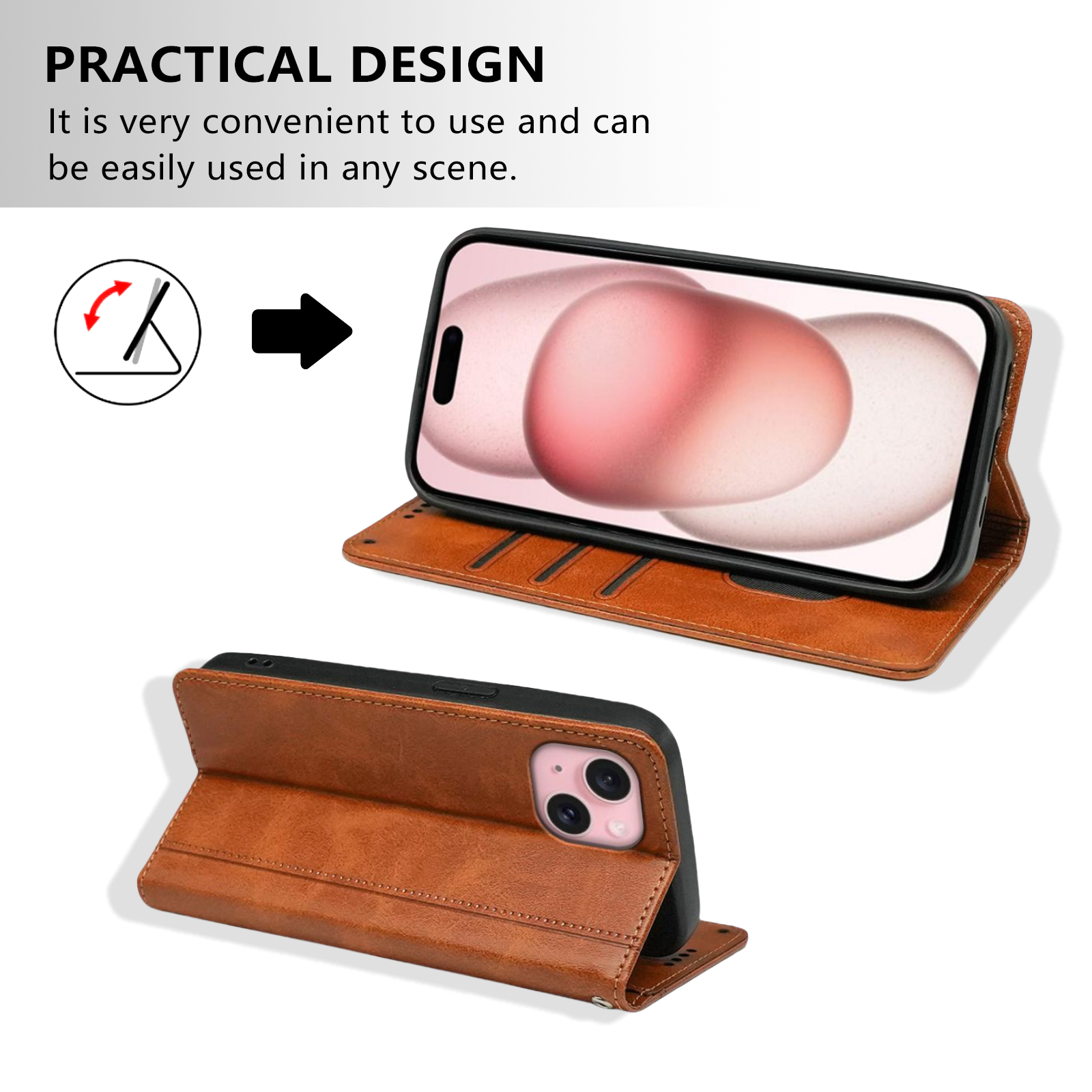 New Design Mobile Phone Case for iPhone 13 Mini 14 15 Plus 16 Pro Max with Video Stand Wallet Magnetic Flip Cover Leather Bag