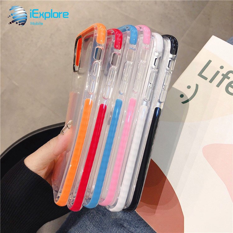 iExplore double color 1.5mm TPU + TPE transparent shockproof phone case with black camera ring for iPhone 16 Pro Max Samsung S24