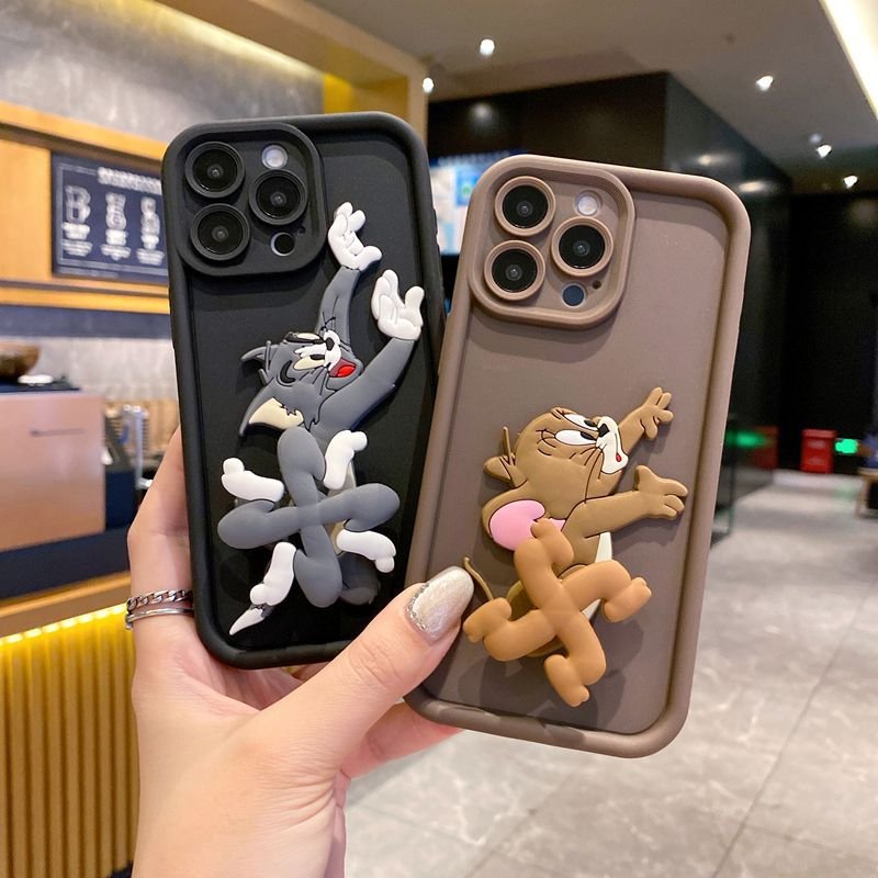Running Cat Swivel silicone Mobile Phone Case For iPhone 16 15 14 13 12 11 Pro max Cartoon Mouse Cute cell Shockproof Back Cover