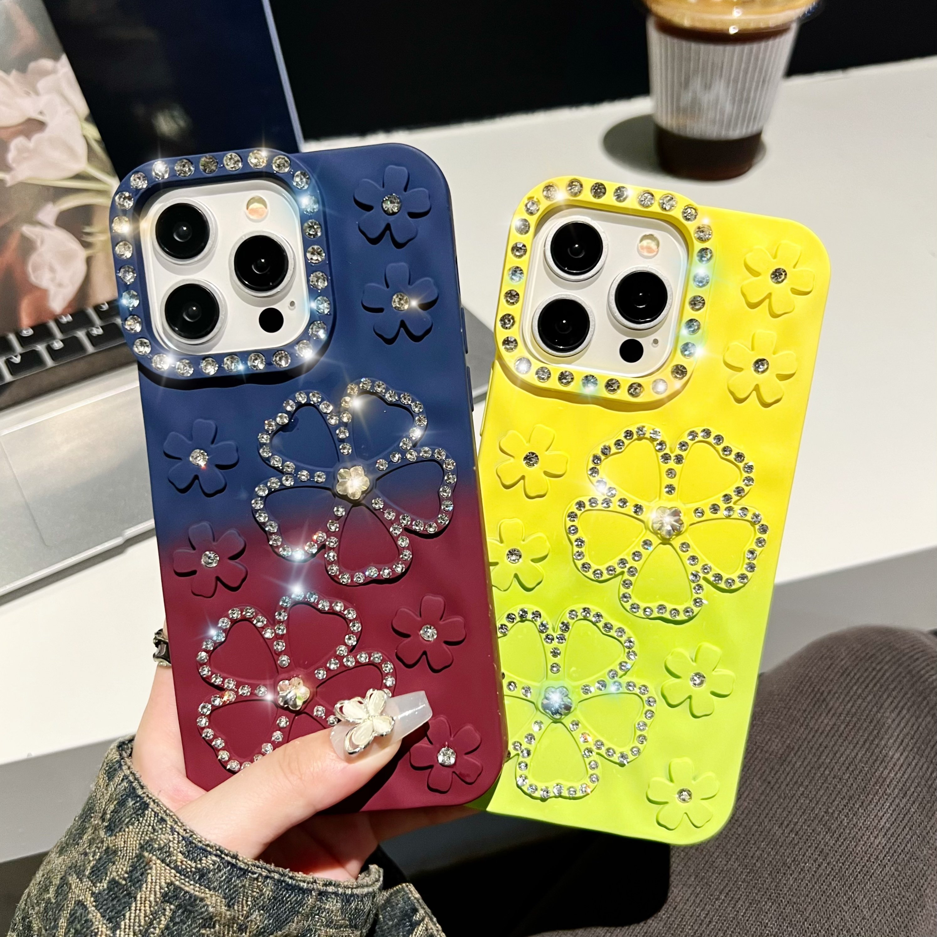 Luxury Flower Diamond Mobile Phone Case Fashion Silicone Bling Shockproof Colorful Back Cover For iPhone 15 14 13 12 11 Pro max