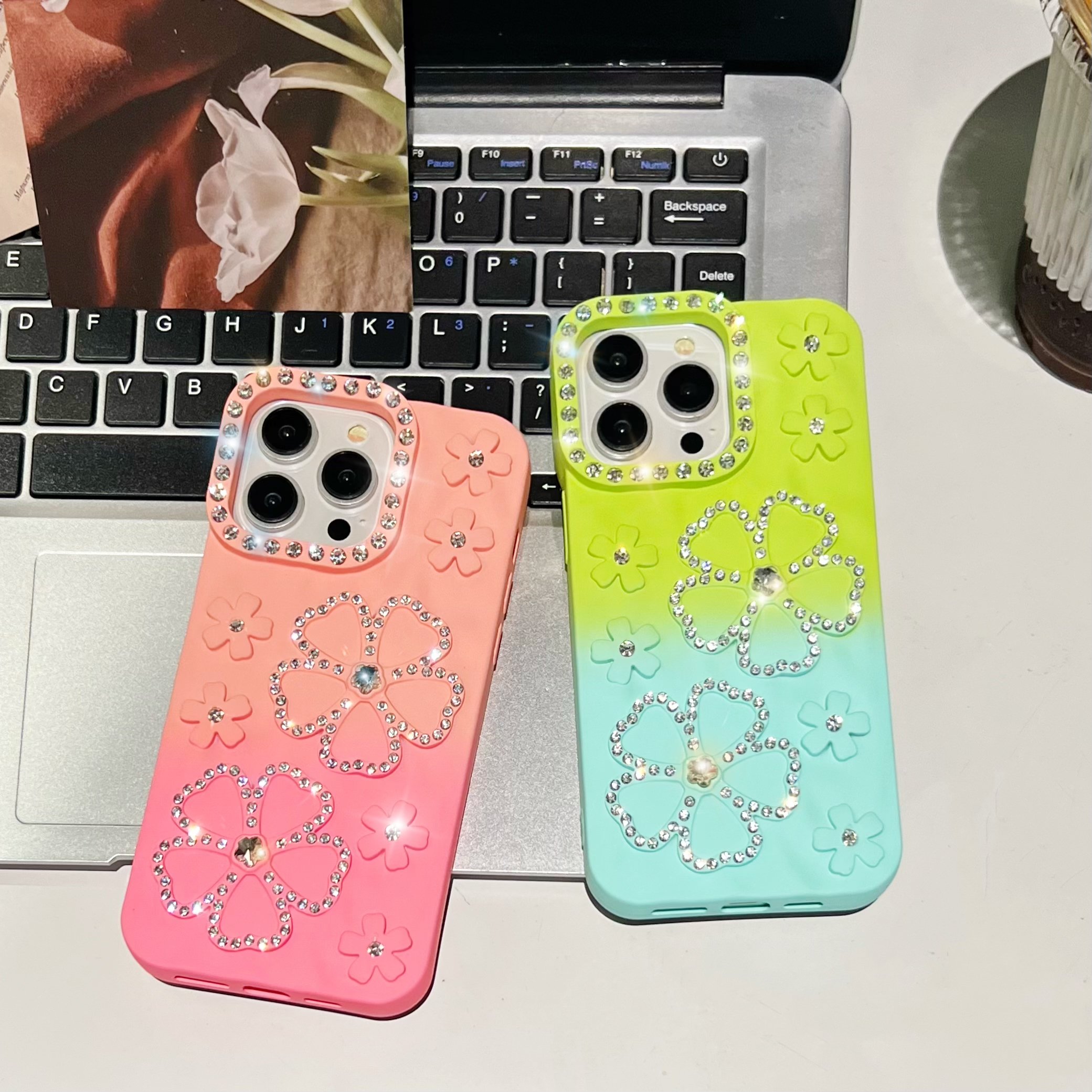 Luxury Flower Diamond Mobile Phone Case Fashion Silicone Bling Shockproof Colorful Back Cover For iPhone 15 14 13 12 11 Pro max
