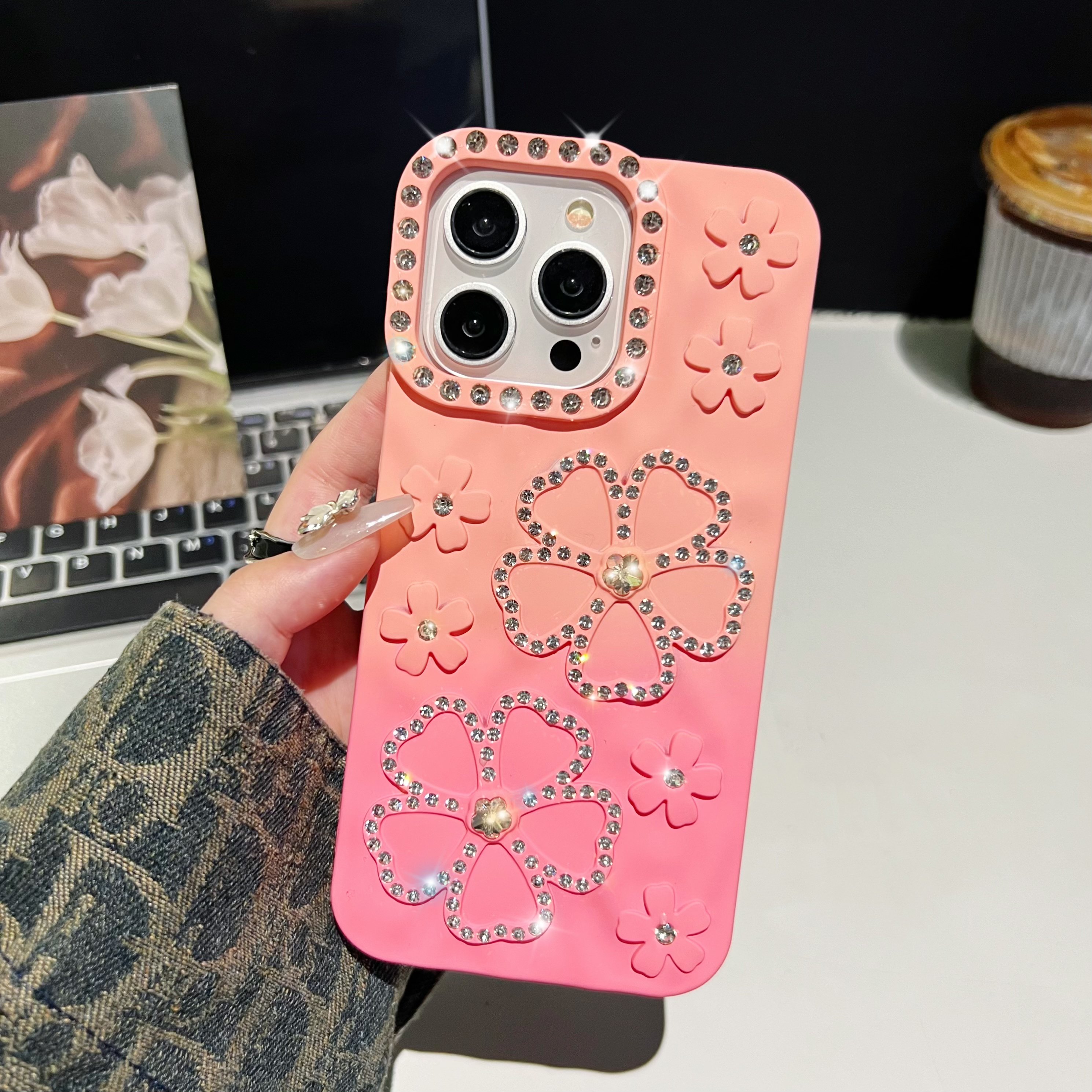 Luxury Flower Diamond Mobile Phone Case Fashion Silicone Bling Shockproof Colorful Back Cover For iPhone 15 14 13 12 11 Pro max