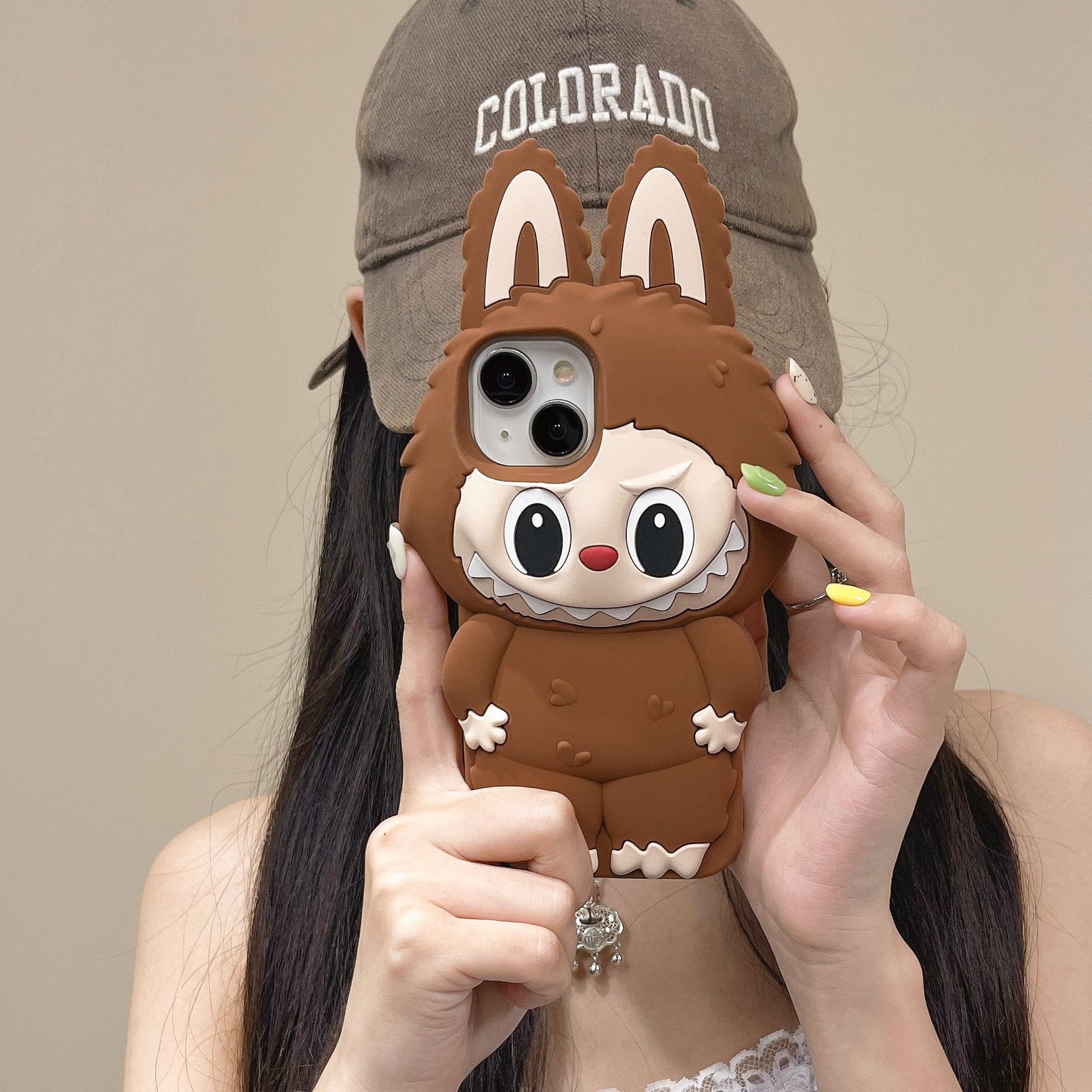 Korean Creative 3D Cartoon Cute Labubu Silicon Protective Shockproof Mobile Phone Case Back Cover for iPhone 12 13 15 Pro Max
