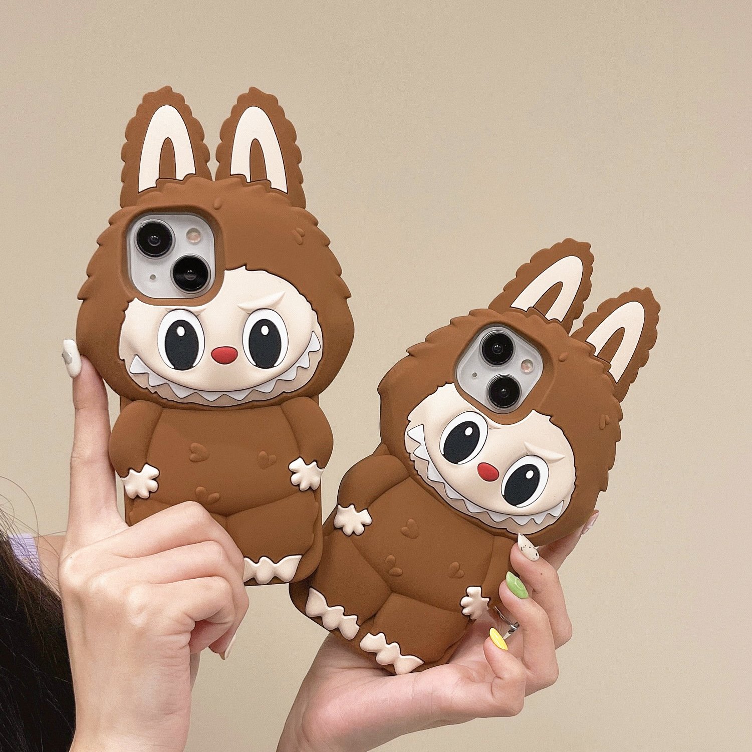 Korean Creative 3D Cartoon Cute Labubu Silicon Protective Shockproof Mobile Phone Case Back Cover for iPhone 12 13 15 Pro Max