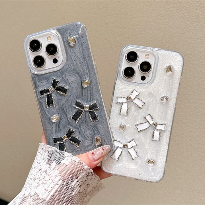 Fashion Epoxy Design 3D Crystal Bowknot Mobile Phone Case For iPhone 15 pro max 14 13 12 11 Girls Back Cover Shell