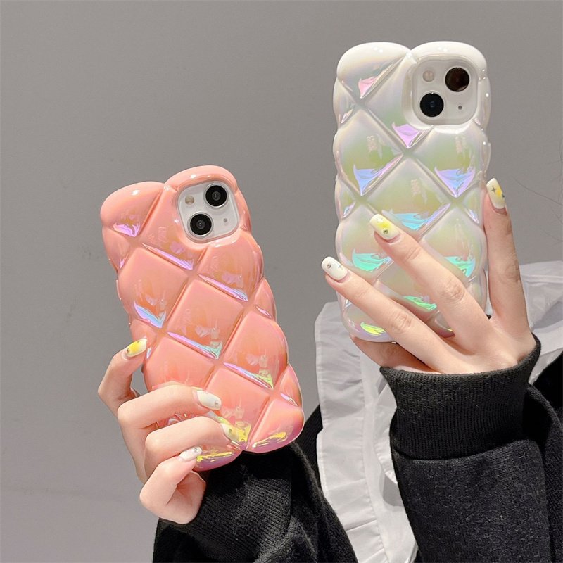 Luxury Color Electroplating 3D Laser Aurora Gradient Rhombic Lattice TPU Mobile Phone Case For iPhone 16 15 14 13 12 11 Pro Max