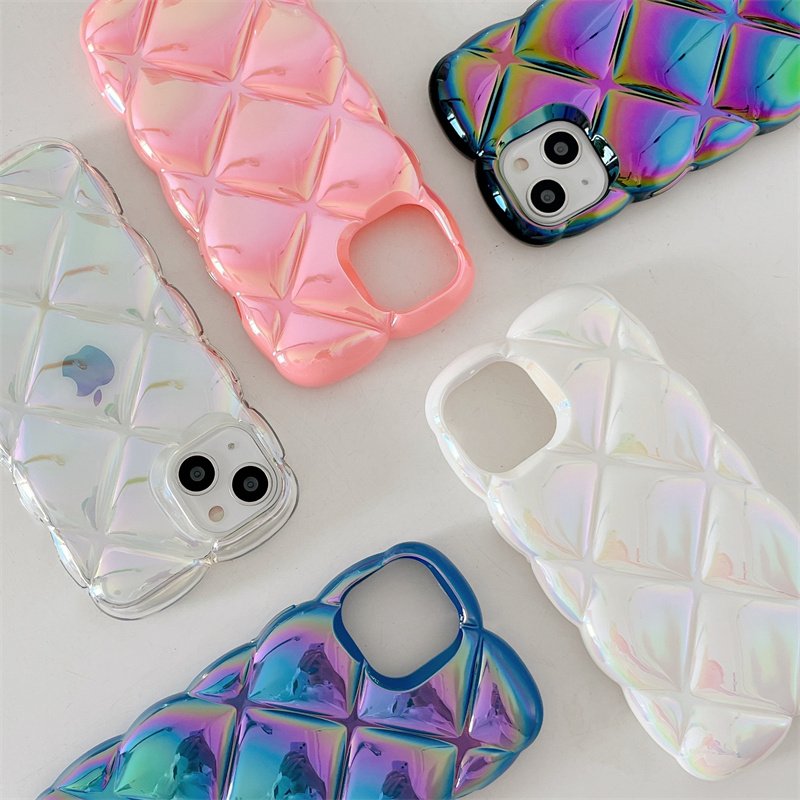 Luxury Color Electroplating 3D Laser Aurora Gradient Rhombic Lattice TPU Mobile Phone Case For iPhone 16 15 14 13 12 11 Pro Max