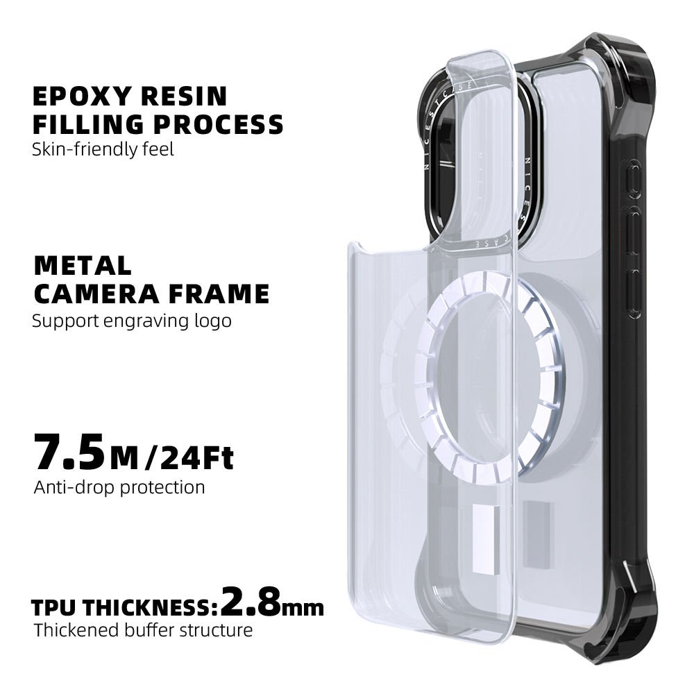 7.5M Anti Impact Clear Phone Case Bulk Wholesale TPU Magnetic Mobile Phone Case Custom Design FOR iPhone 15 14 13 Pro Max Case