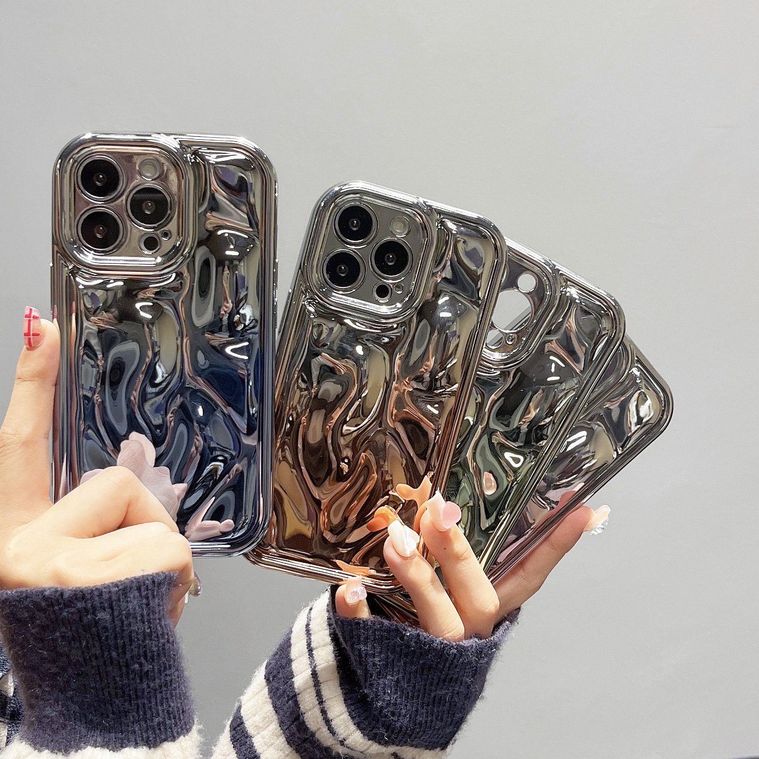 Electroplated Laser Gradient 3D Meteorite Wrinkle Pattern Soft TPU Shockproof Mobile Phone Case For iPhone 15 Pro Max 14 13 12