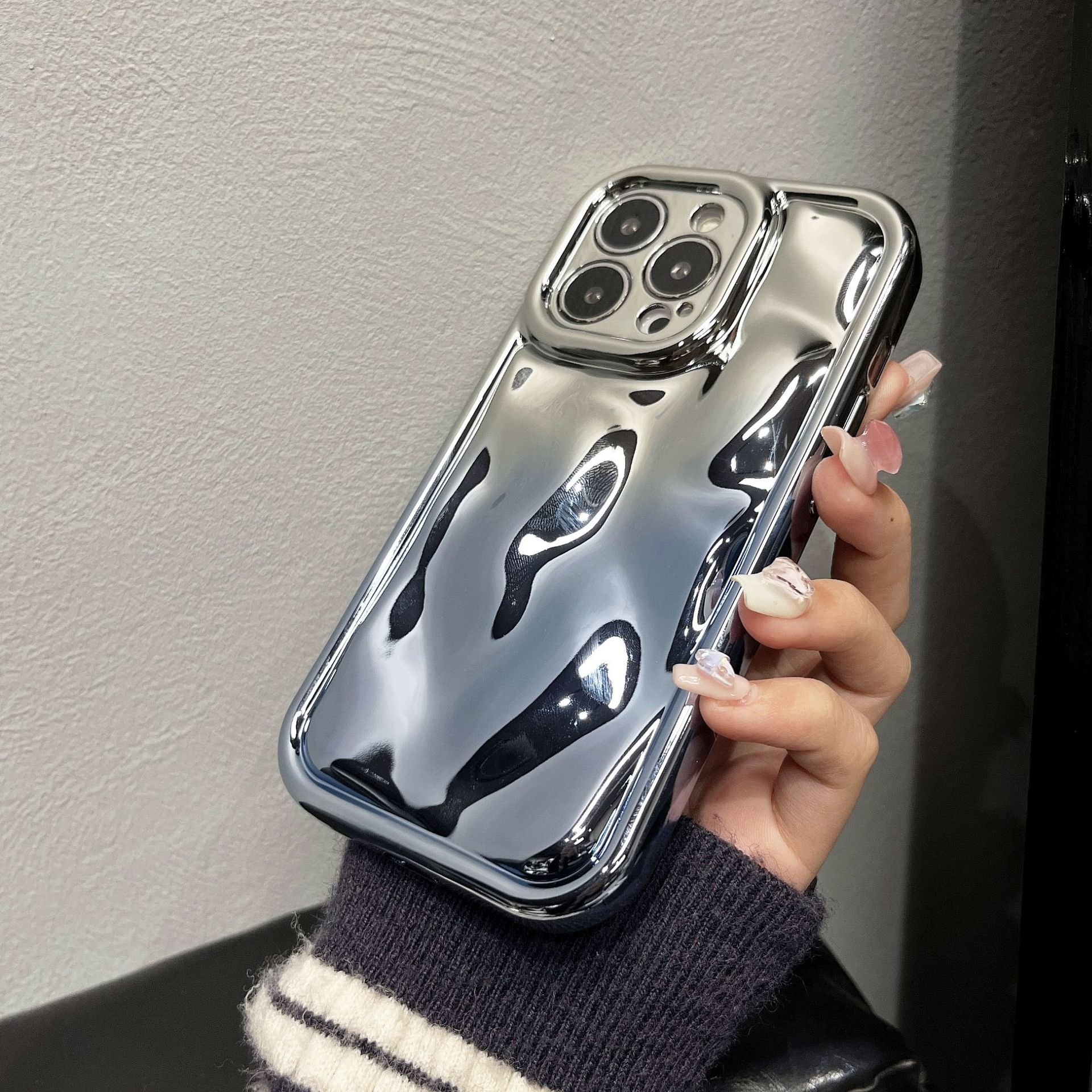 Electroplated Laser Gradient 3D Meteorite Wrinkle Pattern Soft TPU Shockproof Mobile Phone Case For iPhone 15 Pro Max 14 13 12