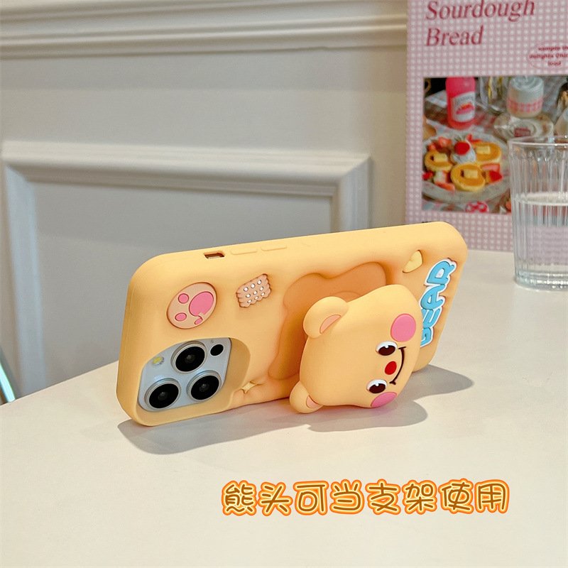 New 3D Silicone Cute Cartoon Bear Mobile Phone Case With Stand Holder Cover For iPhone 15 Pro Max 14 13 12 plus Custom Design