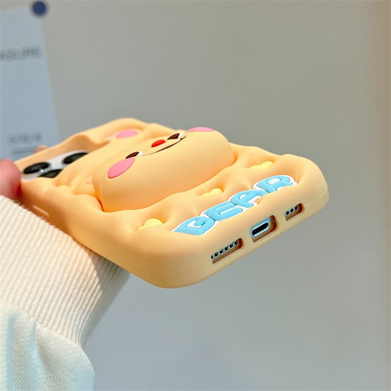 New 3D Silicone Cute Cartoon Bear Mobile Phone Case With Stand Holder Cover For iPhone 15 Pro Max 14 13 12 plus Custom Design